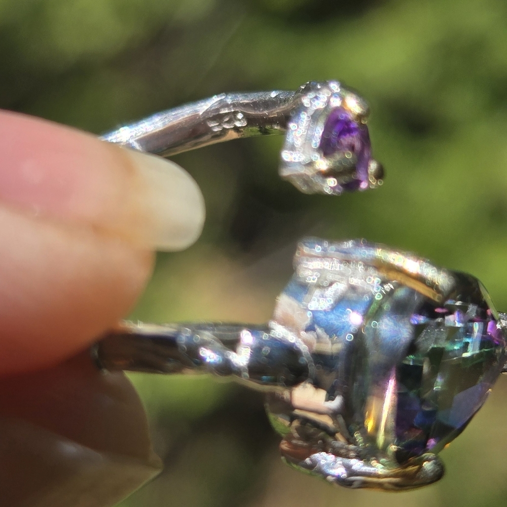 Sultans Mystic Stone & Amethyst Teardrop Sterling & Gold Ring Sz7 - Picture 9 of 10